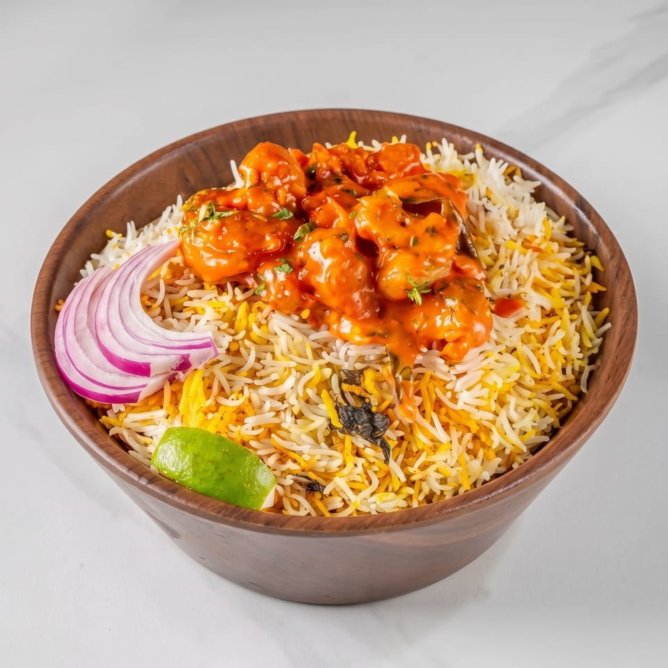 Butter chicken biryani bowl